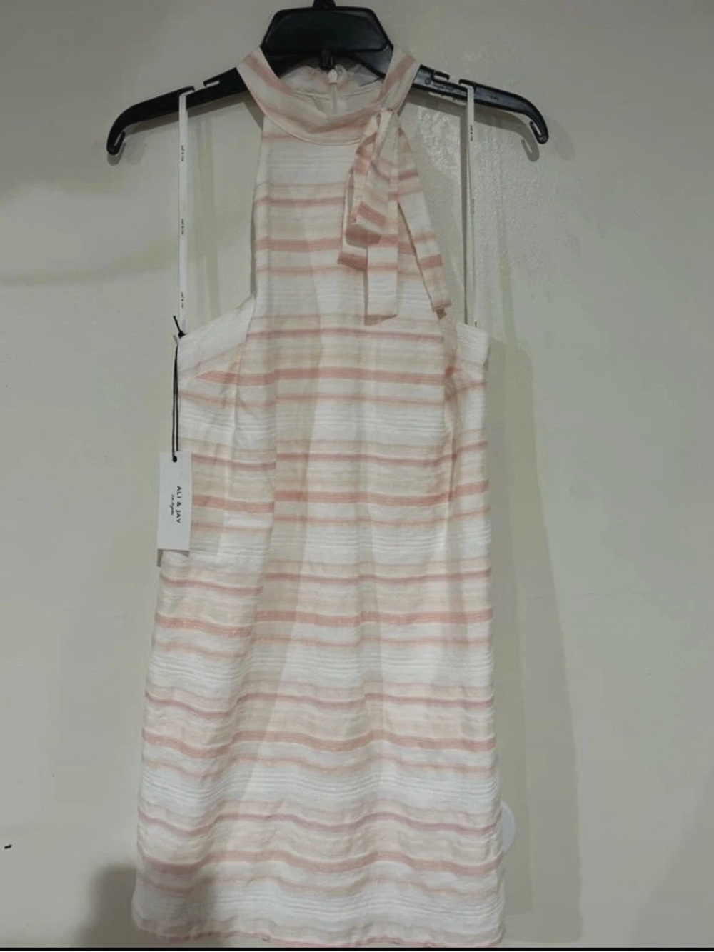 ALI & JAY Pink and White Striped Halter Mini Dress